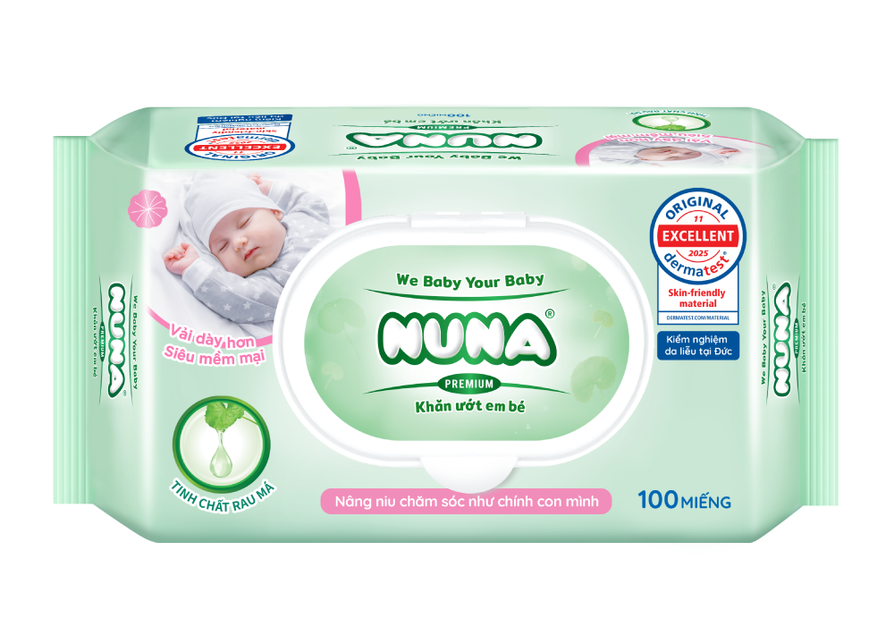 Khăn Ướt Em Bé Nuna Tinh Chất Rau Má 100 Miếng